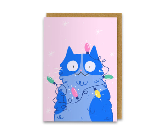 Christmas Tree Lights Cat Card