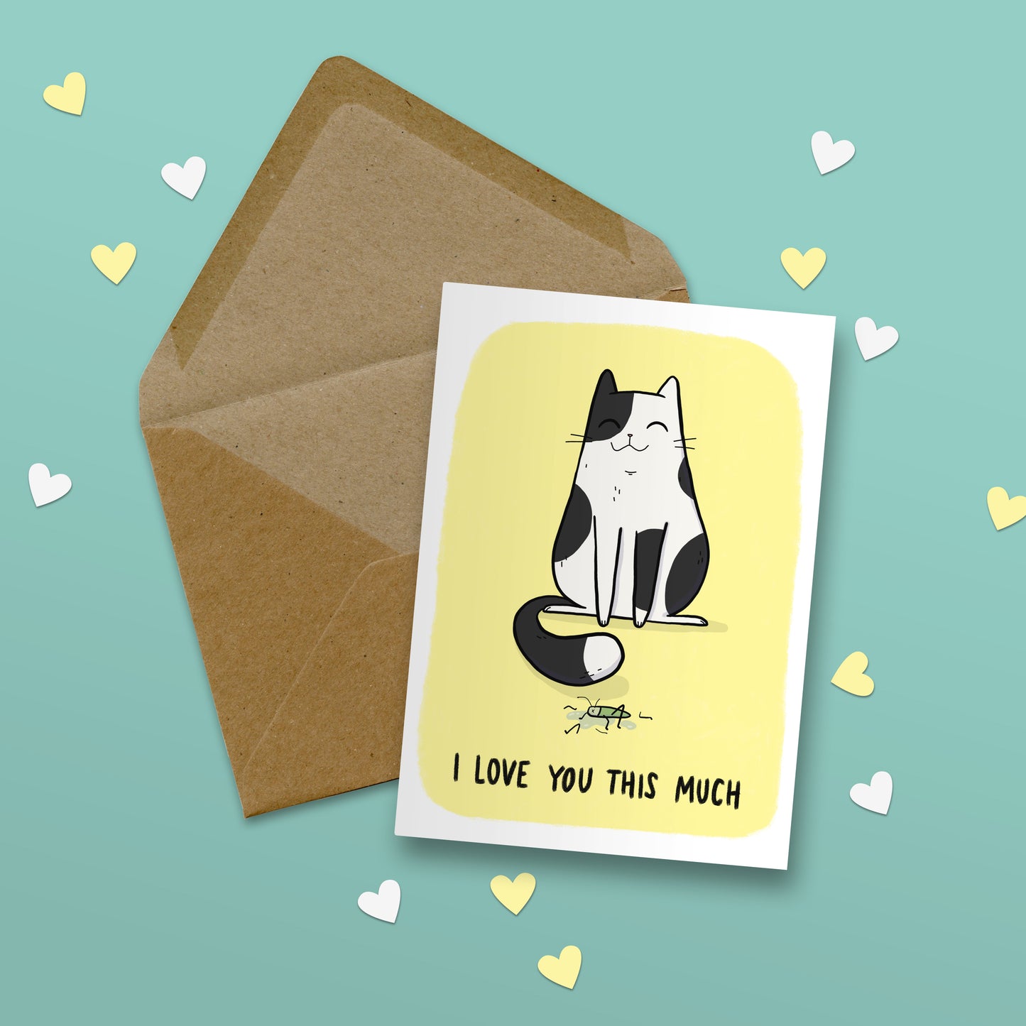 Love You This Much (Cat & Dead Grasshopper) Card